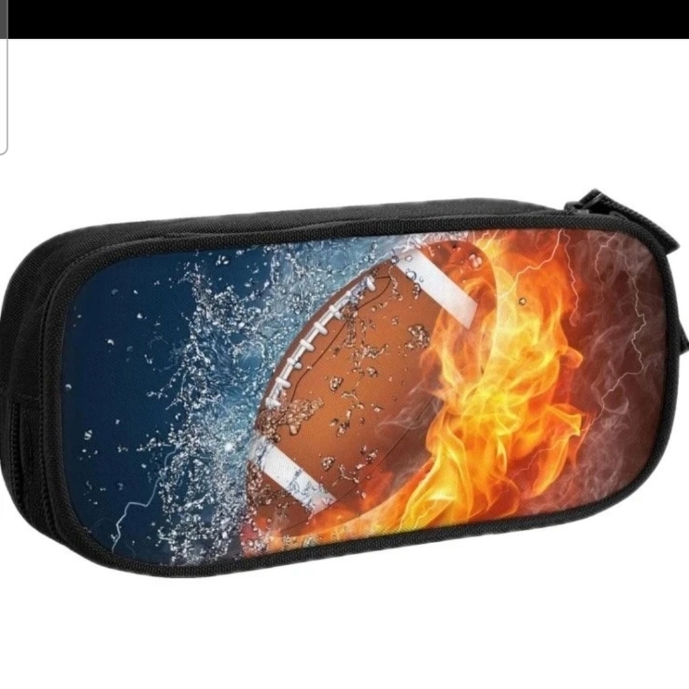 Sports-Themed Pencil Case with Football for Boys Girls, Big Capacity Black
